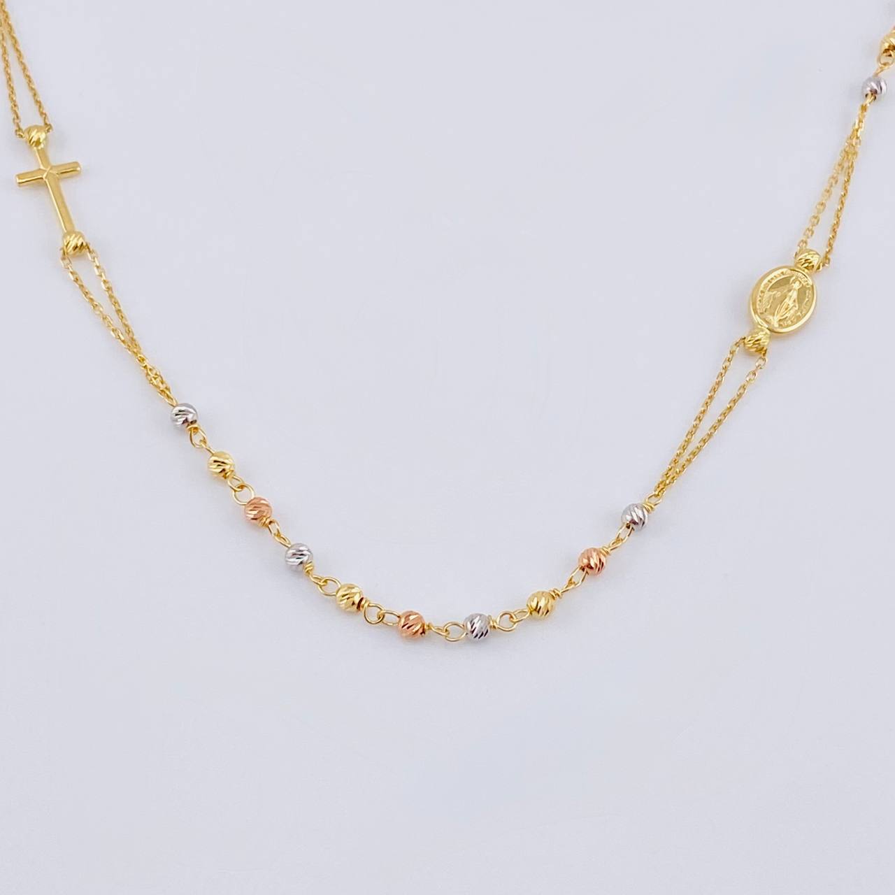 Cadena Denario Virgen Milagrosa  3.8 g / 17 3/4 in / 2,45 mm Tres Oros 18K