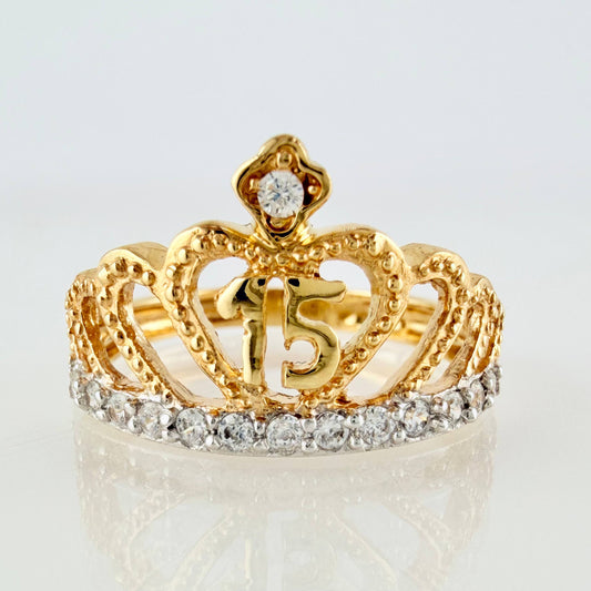 Anillo Corona Quinces Corazón 3.65gr / T7 1/4 / Oro Amarillo 18K