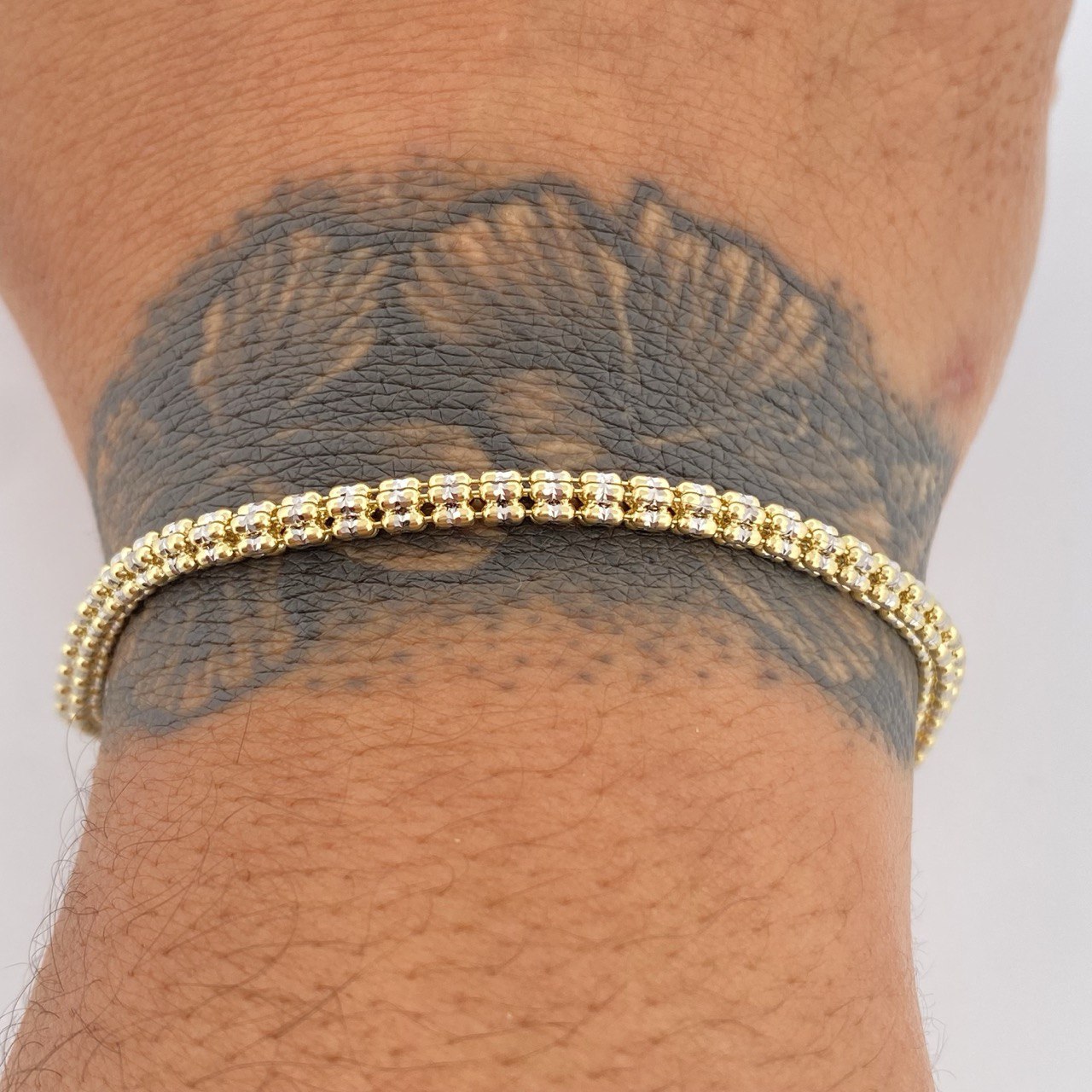 Ice Bracelet 6.6gr / 7 3/4 in / Two Tone Yellow White 14K Italy +4 $