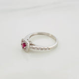 Anillo Halo Cuadrado Rubí 26 Pts 2.15 g / T6 1/2 Plata 925