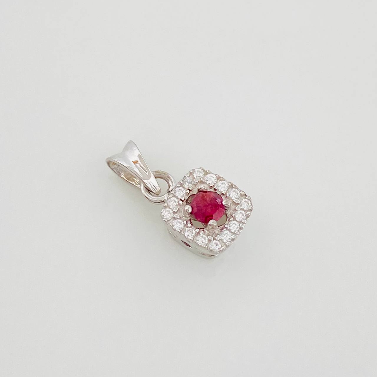 Square Halo Pendant Ruby 15 Pts 0.8 g / 1/2 in Silver 925