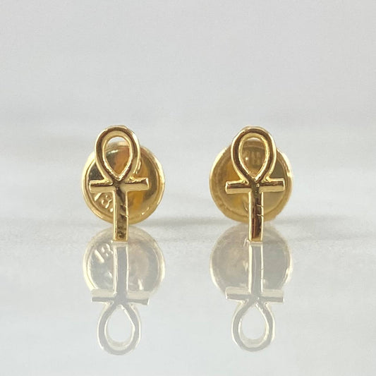 Stud Earrings Ankh Cross 0.6gr / 18K Gold