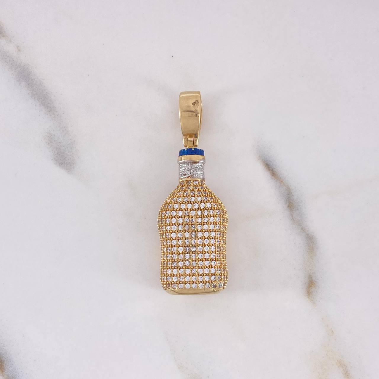 Pendant Antioqueño Bottle 11.25gr / 4.2cm / White Zircons Two Yellow and White 18K Gold