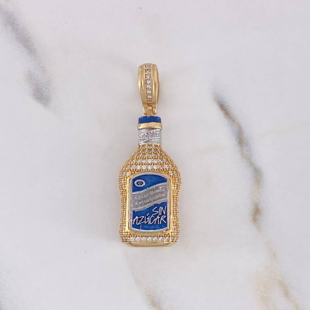 Pendant Antioqueño Bottle 11.25gr / 4.2cm / White Zircons Two Yellow and White 18K Gold