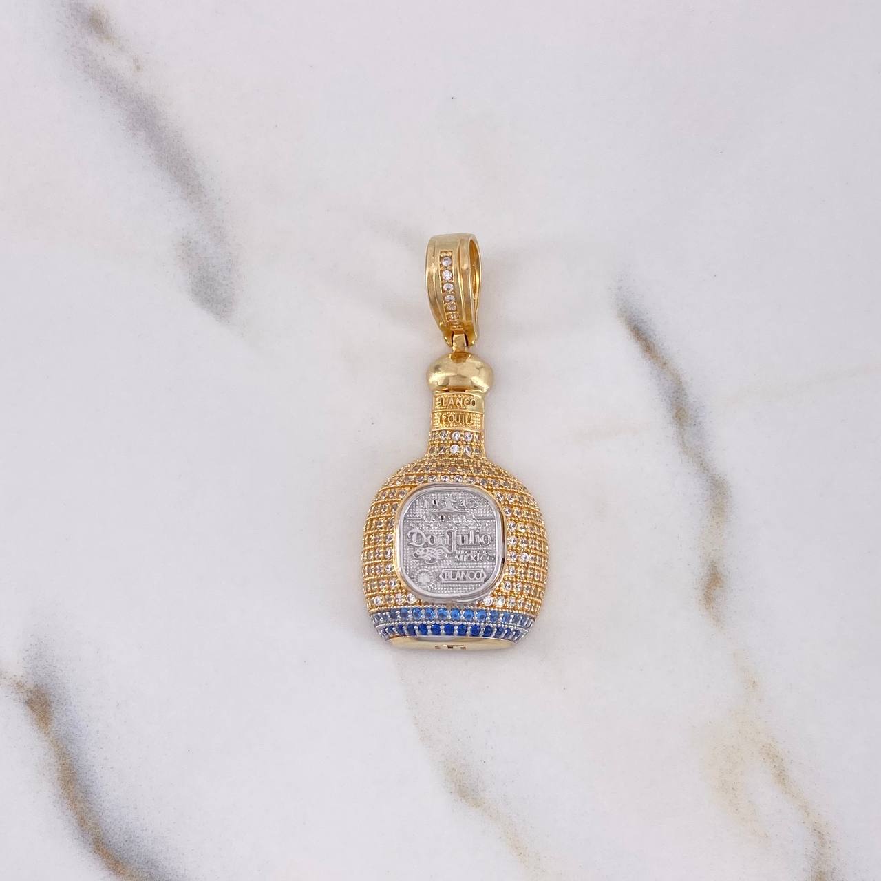 Pendant Don Julio Bottle 7.25gr / 4.2cm / White Blue Zircons Two Yellow White 18K Gold $