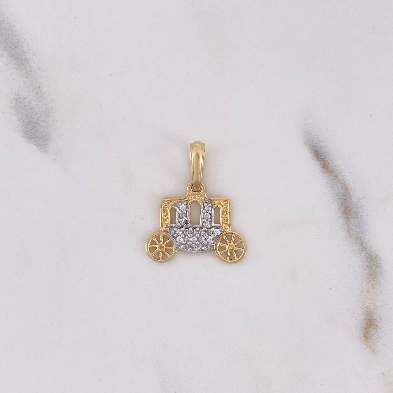 Pendant Carriage 1.3gr / 1.7cm / White Zirconia Two-tone Yellow White 18K #