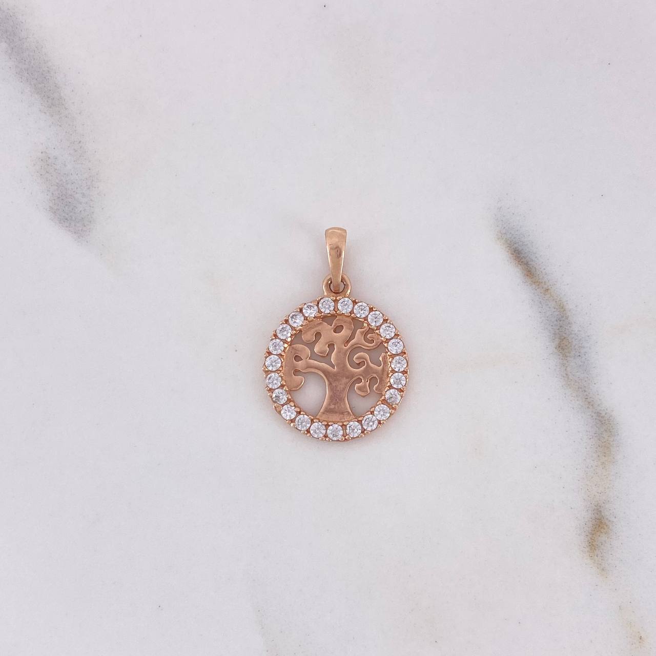 Dije Arbol De La Vida 1.5gr / 2.1cm / Circones Blancos Oro Rosa 18K #
