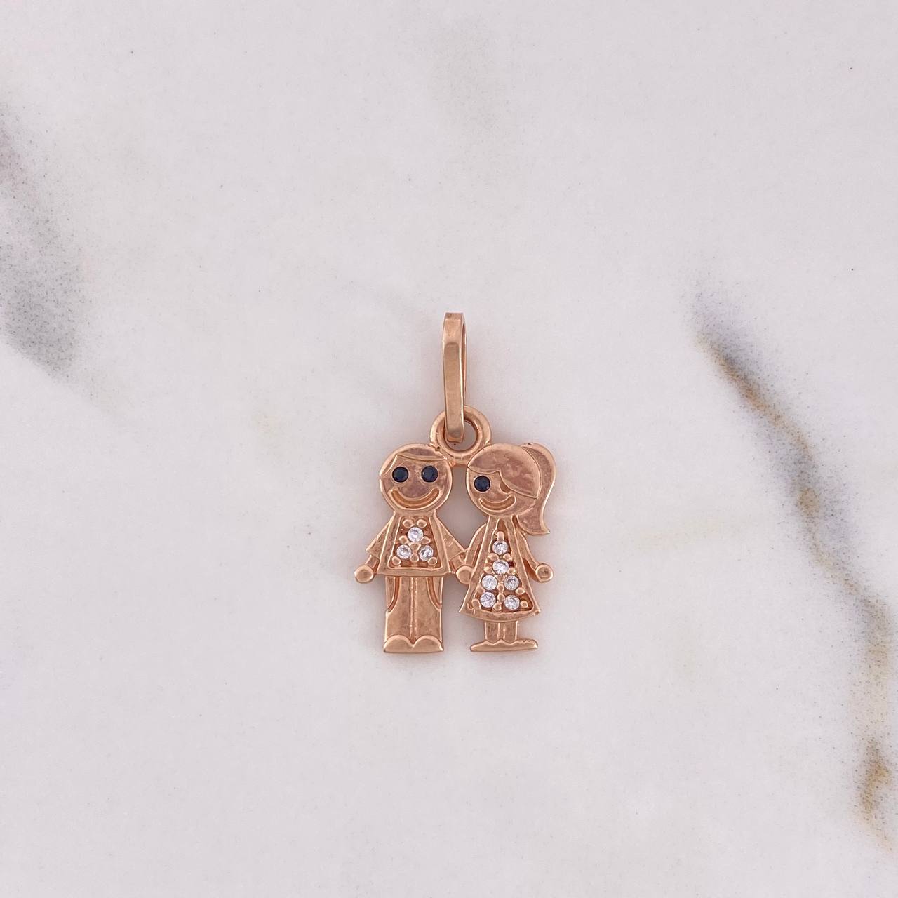 Dije Niño-Niña 1.65gr / 2.2cm / Circones Blancos Negros Oro Rosa 18K #