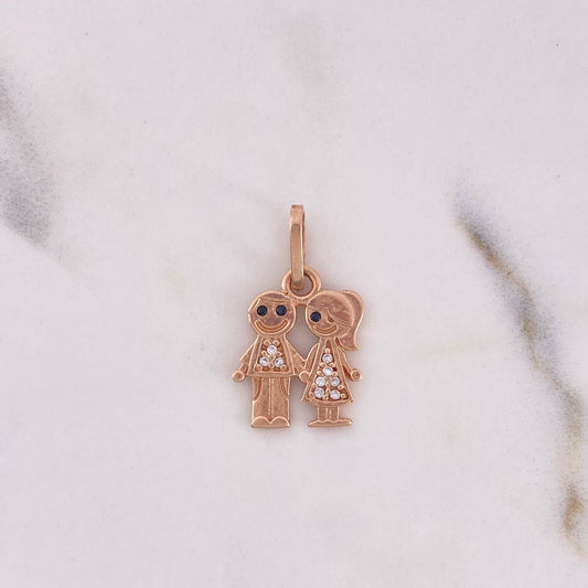 Dije Niño-Niña 1.65gr / 2.2cm / Circones Blancos Negros Oro Rosa 18K #