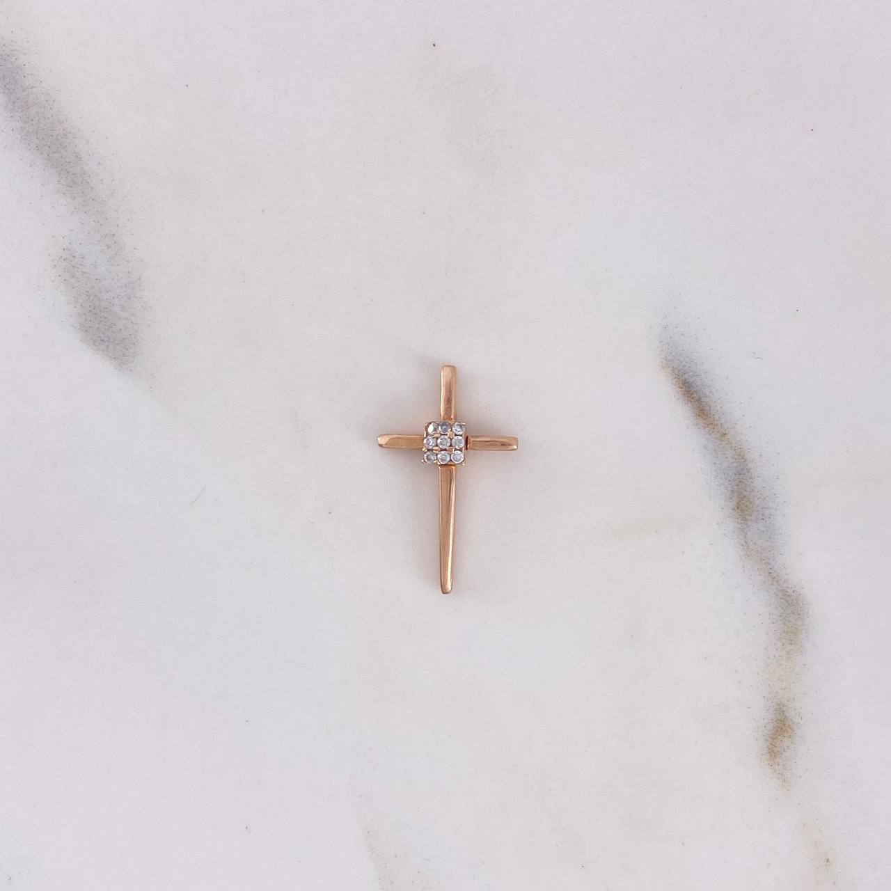Pendant Cross 0.85gr / 1.8cm / White Zircons 18K Rose Gold #