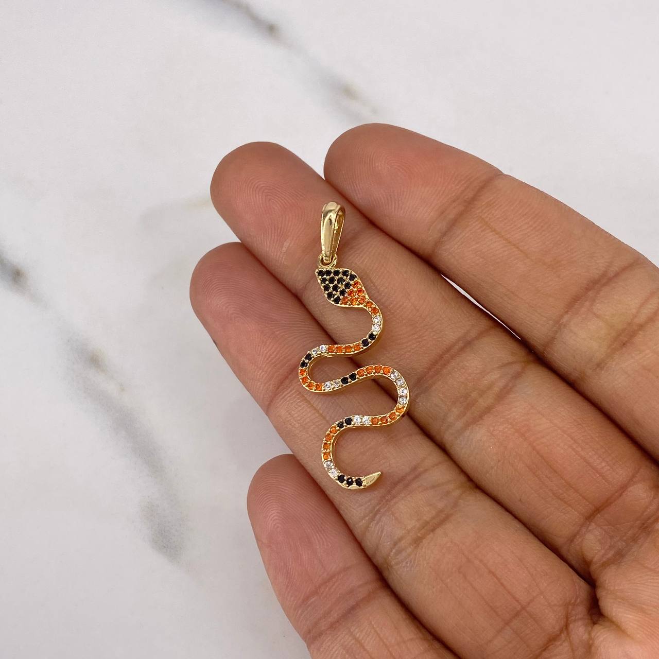 Pendant Snake 1.85gr / 3.8cm / White-Black-Orange Zircons 18K Yellow Gold &