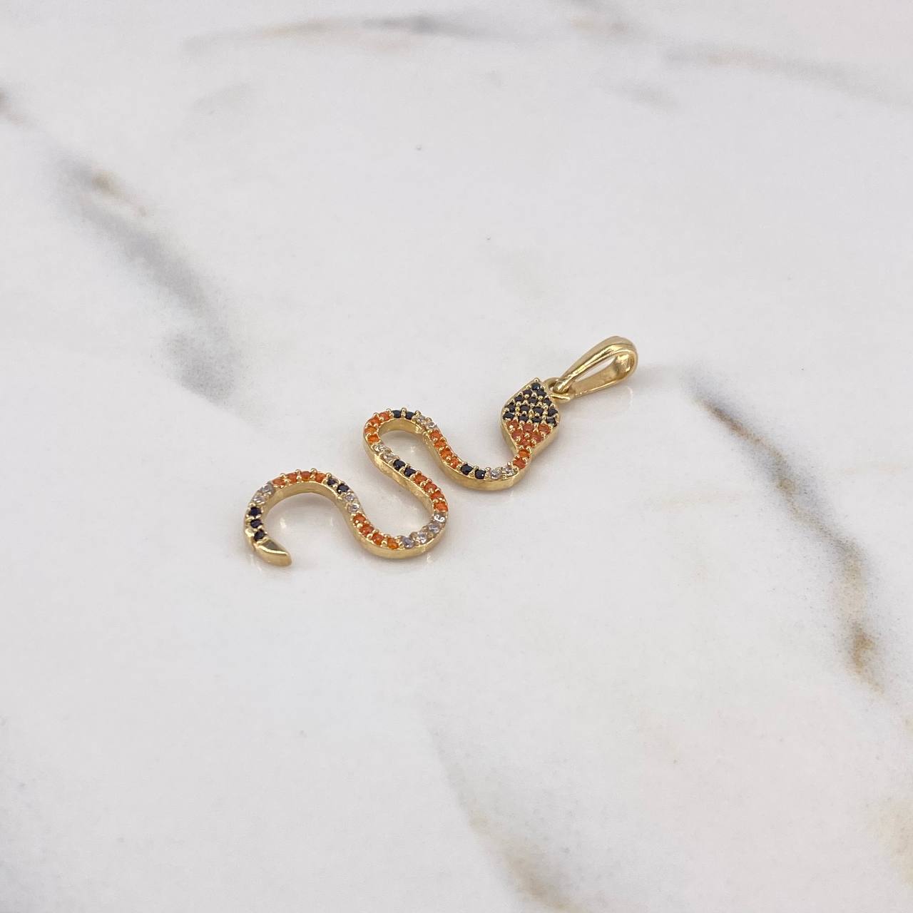Pendant Snake 1.85gr / 3.8cm / White-Black-Orange Zircons 18K Yellow Gold &