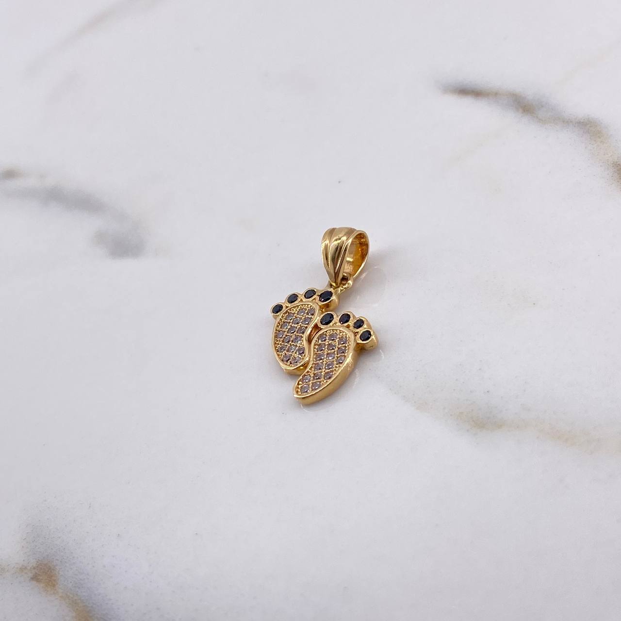 Pendant Feet 1.65gr / 2cm / Black White Zircons 18K Yellow Gold #
