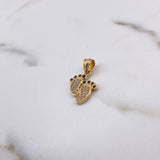 Pendant Feet 1.65gr / 2cm / Black White Zircons 18K Yellow Gold #