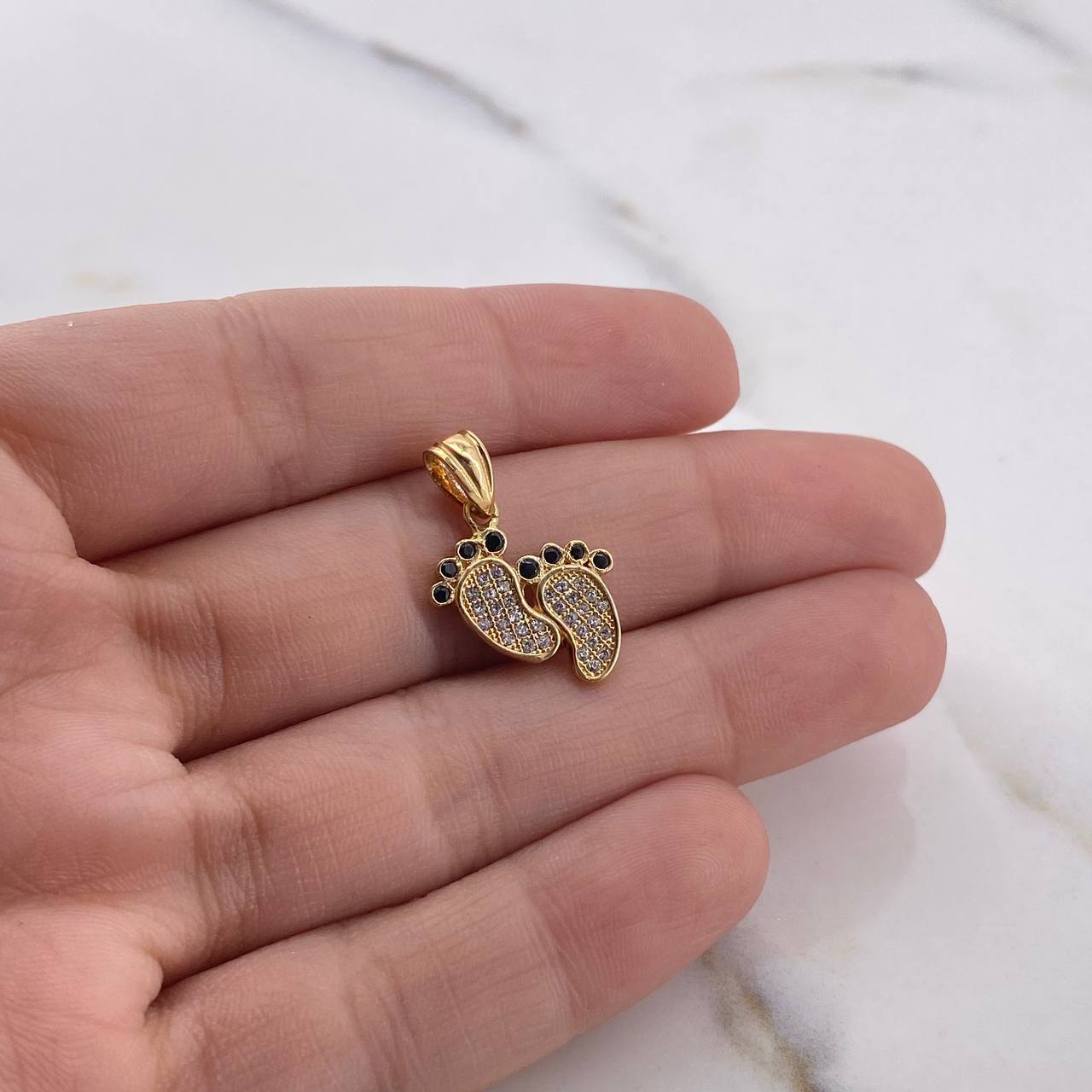 Pendant Feet 1.65gr / 2cm / Black White Zircons 18K Yellow Gold #