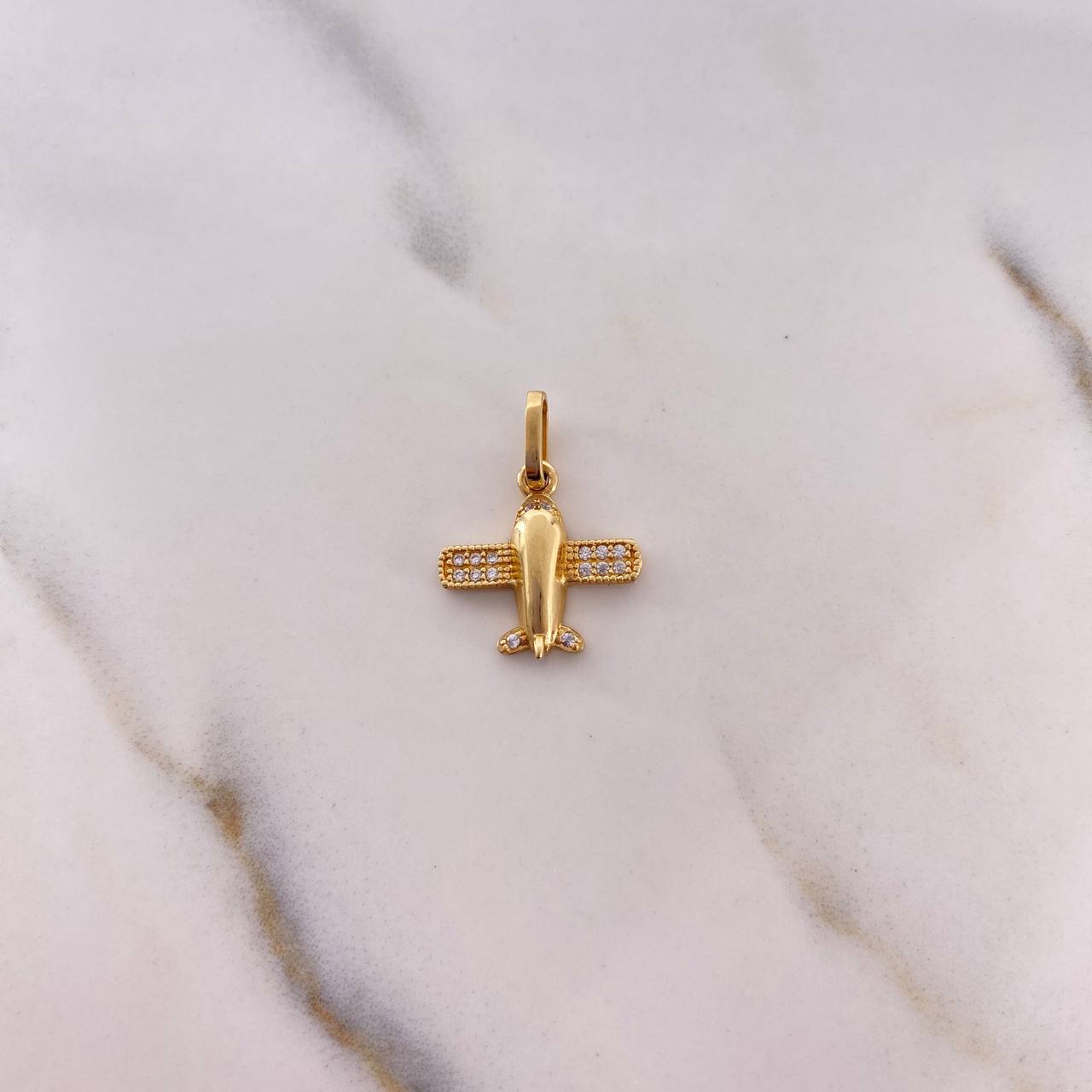 Pendant Airplane 1.35gr / 2cm / White Zircons 18K Yellow Gold &