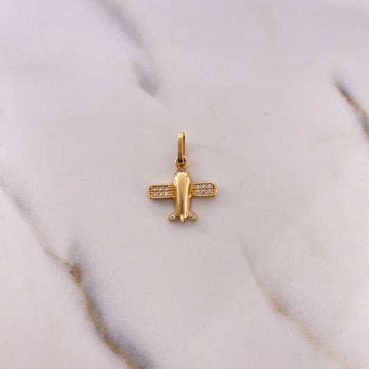 Pendant Airplane 1.35gr / 2cm / White Zircons 18K Yellow Gold &