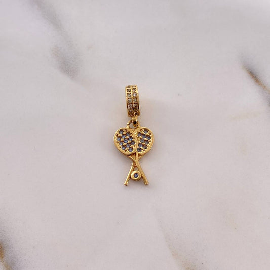 Pendant Rackets 1.95gr / 2.4cm / Blue White Zircons 18K Yellow Gold #
