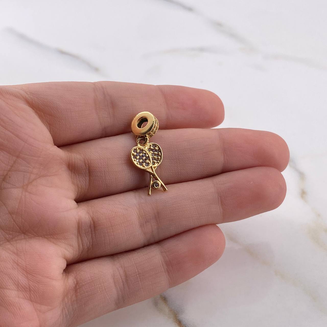 Pendant Rackets 1.95gr / 2.4cm / Blue White Zircons 18K Yellow Gold #