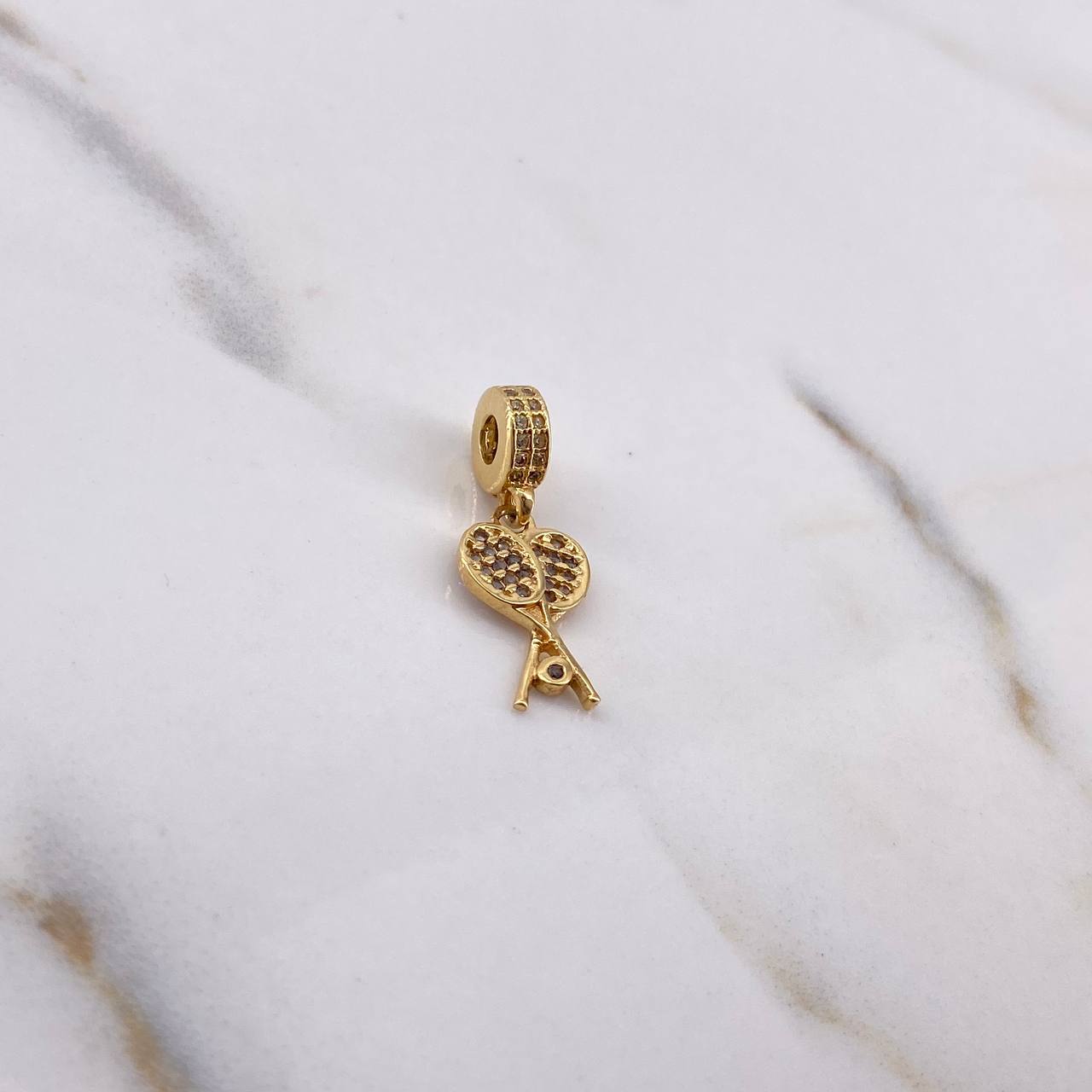 Pendant Rackets 1.95gr / 2.4cm / Blue White Zircons 18K Yellow Gold #