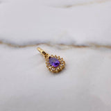 Pendant Halo Drop 1.2gr / 1.8cm / Purple White Zircons 18K Yellow Gold #