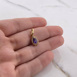 Pendant Halo Drop 1.2gr / 1.8cm / Purple White Zircons 18K Yellow Gold #