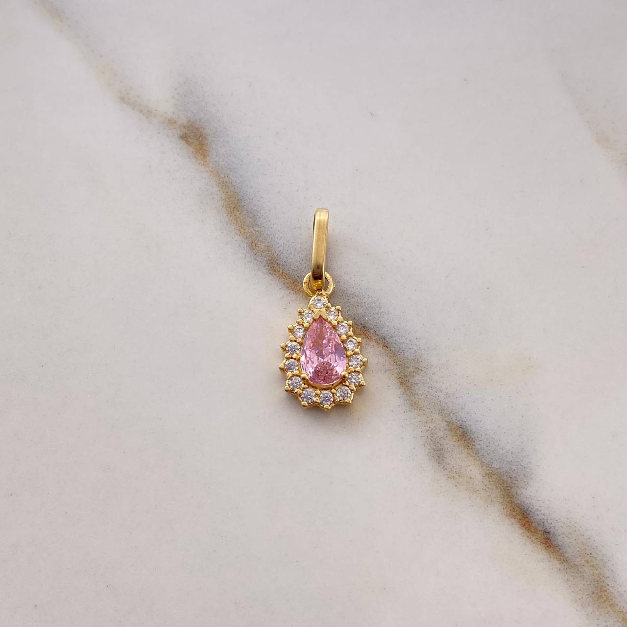 Pendant Halo Drop 1.2gr / 1.9cm / White Pink Zircons 18K Yellow Gold #