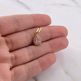 Pendant Halo Drop 1.2gr / 1.9cm / White Pink Zircons 18K Yellow Gold #