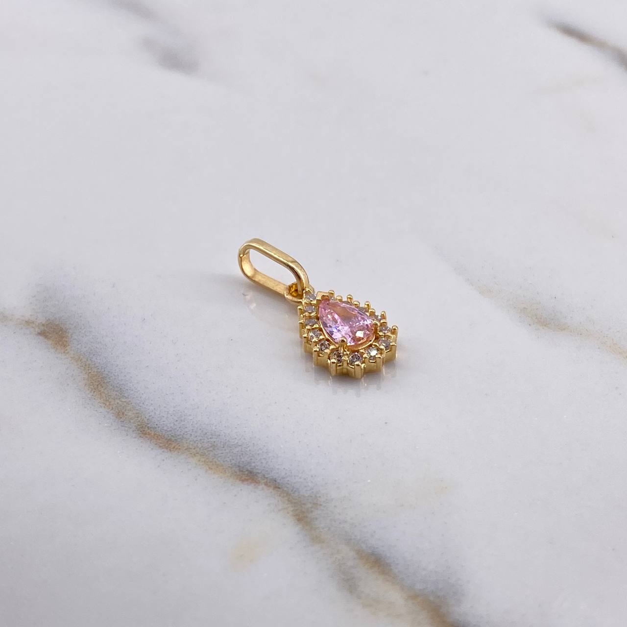 Pendant Halo Drop 1.2gr / 1.9cm / White Pink Zircons 18K Yellow Gold #