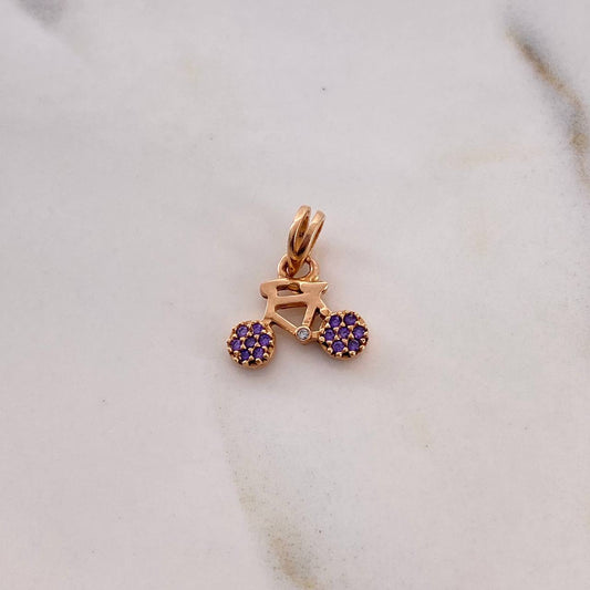Pendant Bicycle 0.85gr / 1.3cm / Purple Zircons White Rose Gold 18K #