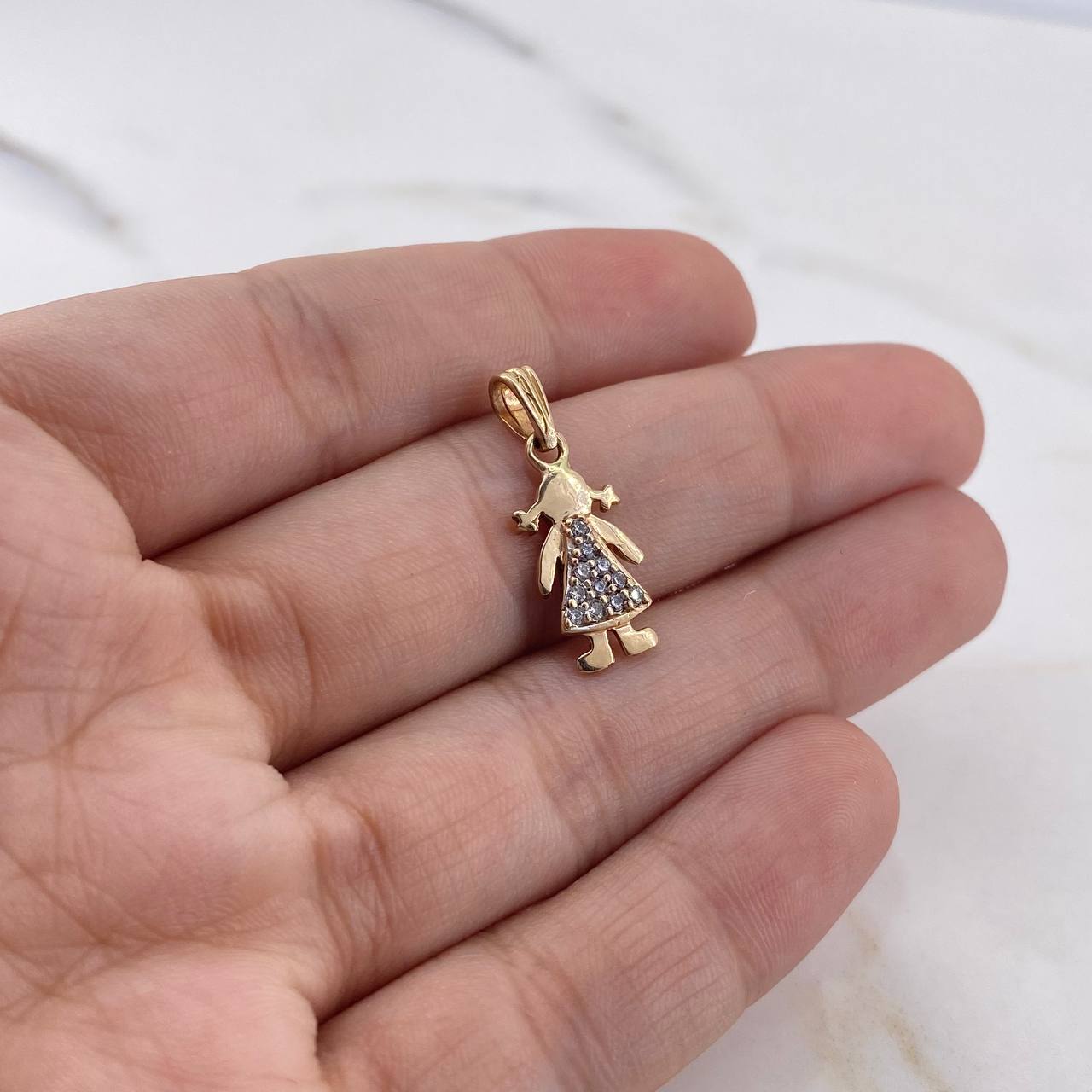 Pendant Girl 1.25gr / 2.1cm / White Zircons 18K Yellow Gold #