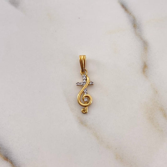 Pendant Musical Note Cross 1.05gr / 0.9in / White Zircons Two Tone Yellow White 18K &