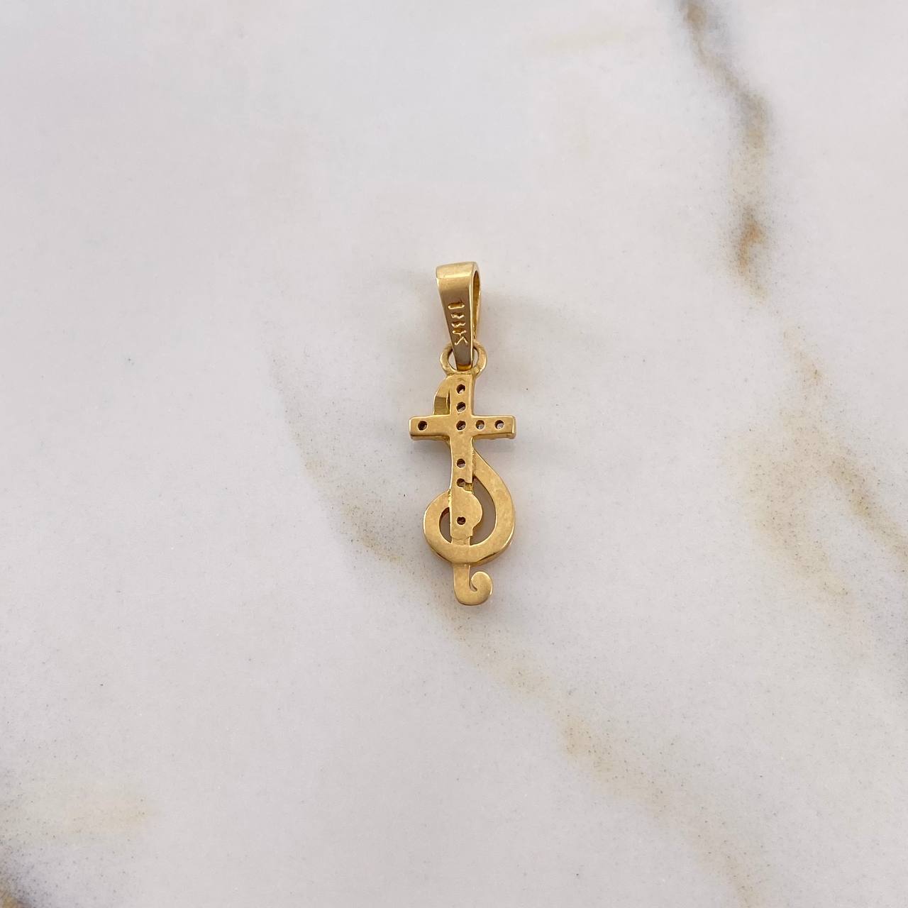 Pendant Musical Note Cross 1.05gr / 0.9in / White Zircons Two Tone Yellow White 18K &