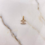 Pendant Cross Wave 0.5gr / 1.3cm / White Zirconia 18K Yellow Gold #
