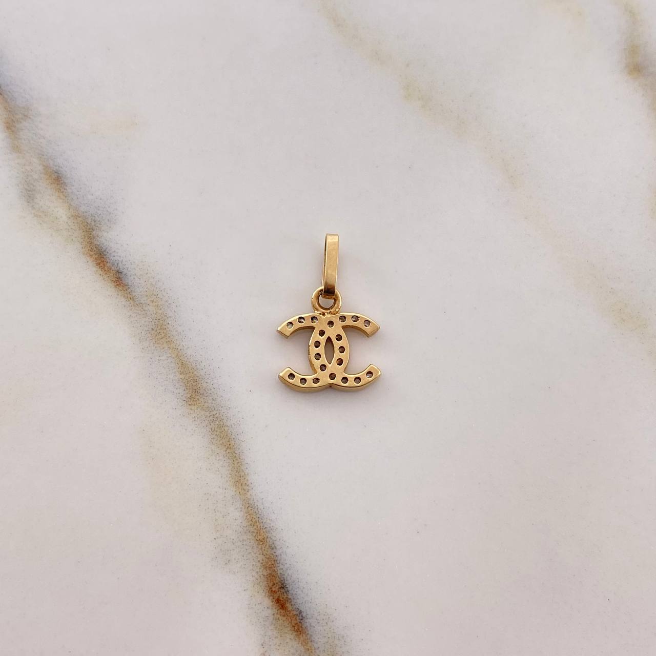 Pendant Cross Wave 0.5gr / 1.3cm / White Zirconia 18K Yellow Gold #