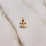 Pendant Cross Wave 0.5gr / 1.3cm / White Zirconia 18K Yellow Gold #