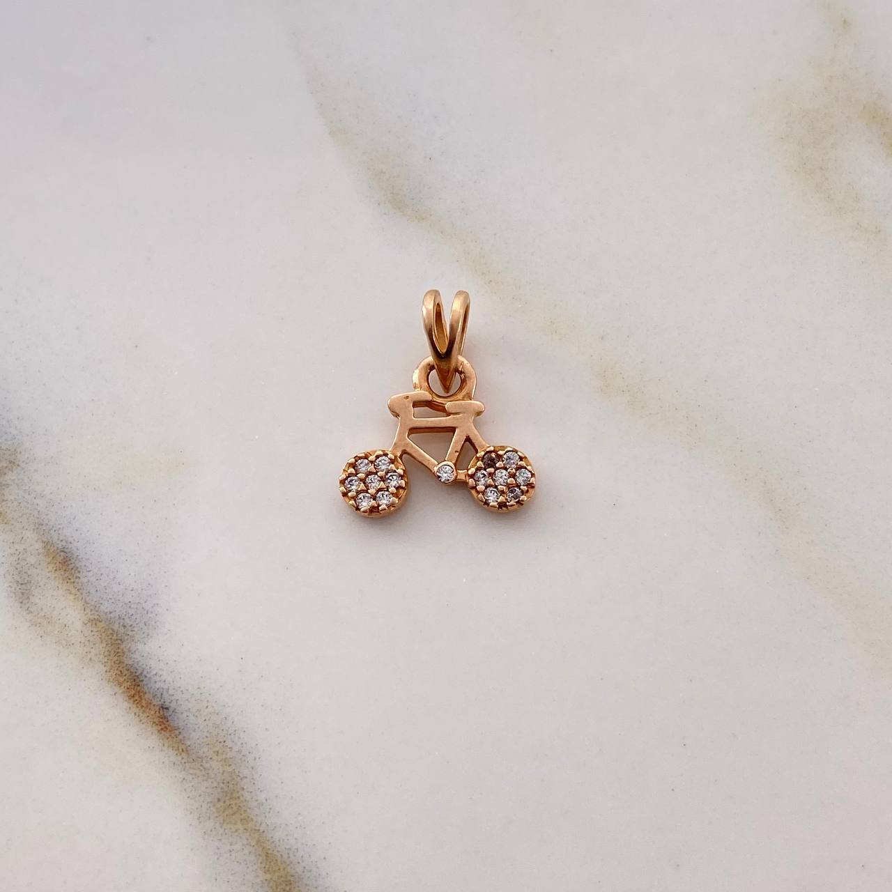 Pendant Bicycle 0.8gr / 1.3cm / White Zircons 18K Rose Gold &