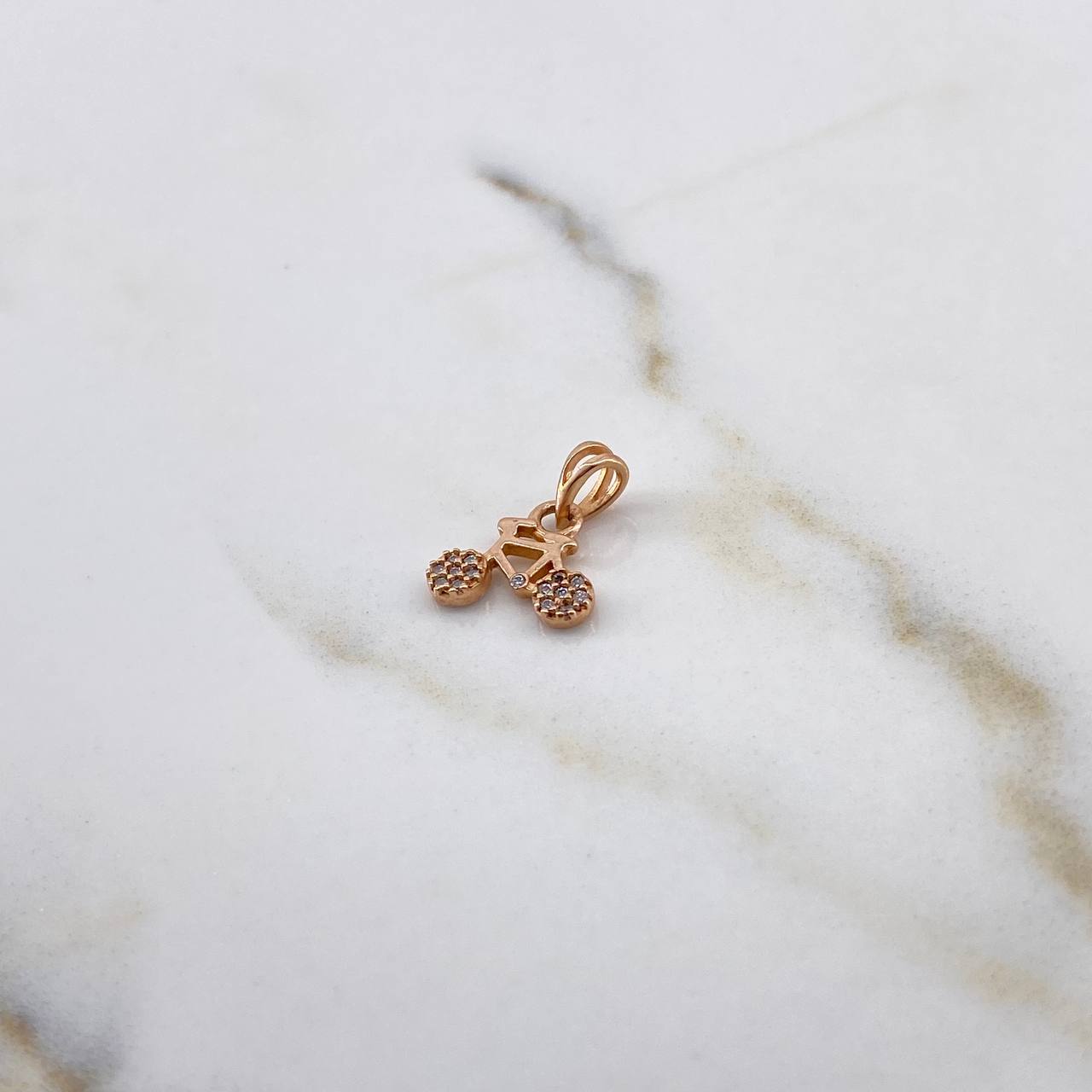 Pendant Bicycle 0.8gr / 1.3cm / White Zircons 18K Rose Gold &