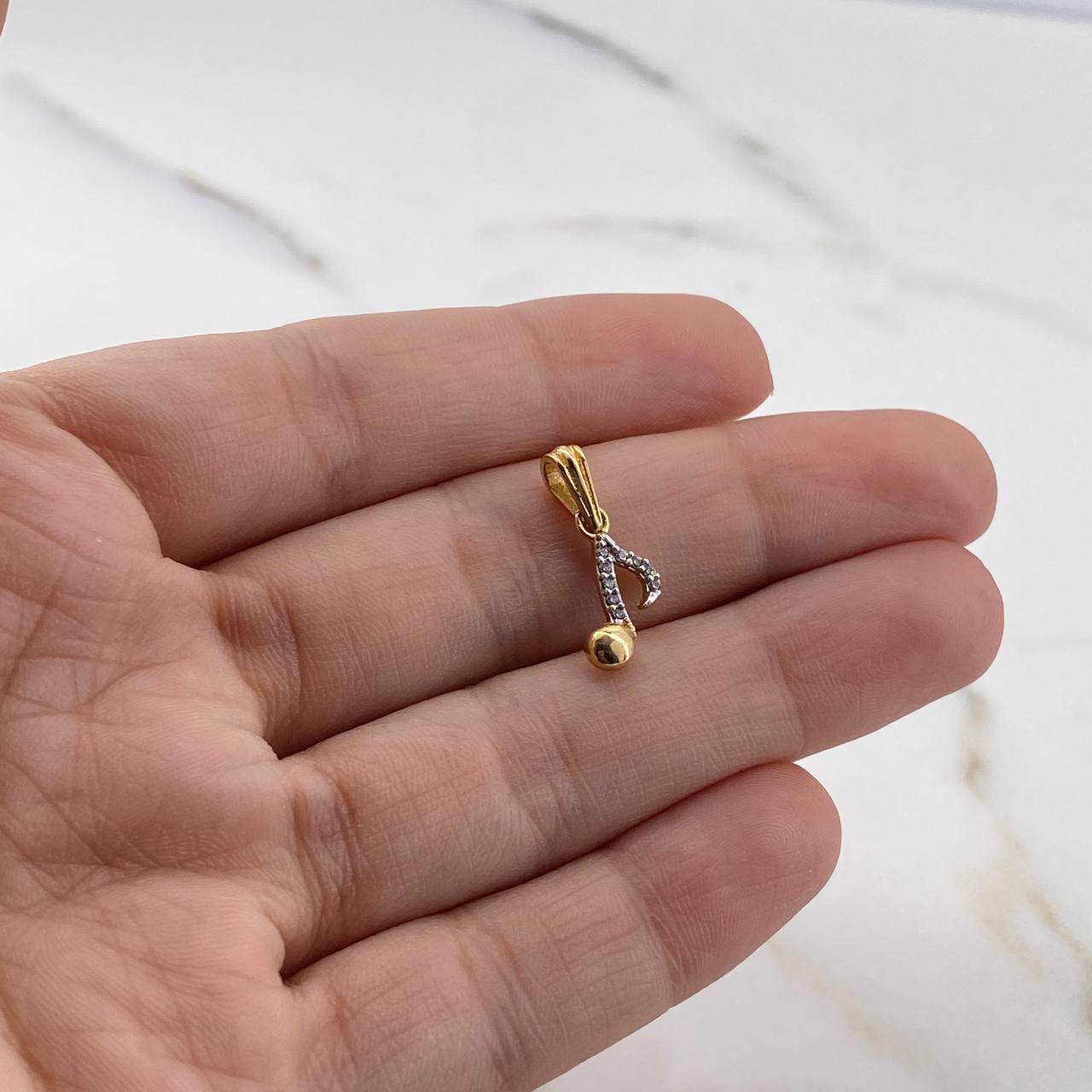 Dije Nota Musical 0.75gr / 1.7cm / Circones Blancos Dos Oros Amarillo Blanco 18K #