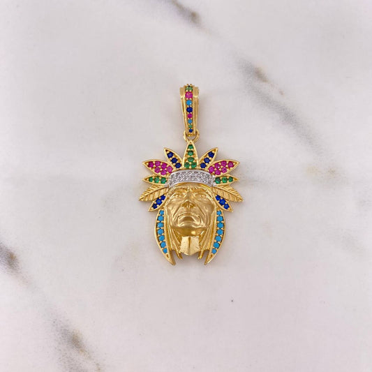 Pendant Indian 6.05gr / 3.9cm / Blue Green Fuchsia White Zircons 18K Yellow Gold $