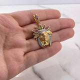 Pendant Indian 6.05gr / 3.9cm / Blue Green Fuchsia White Zircons 18K Yellow Gold $