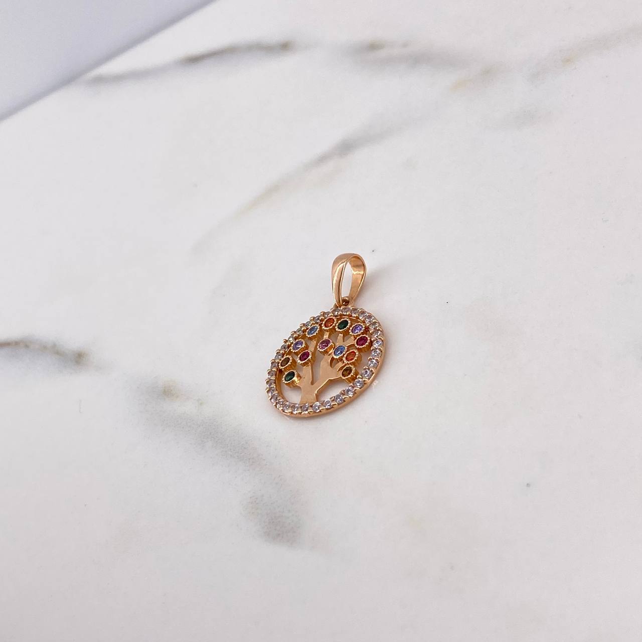 Dije Arbol De la Vida 1.9gr / 2.3cm / Circones Colores Oro Rosa 18K #