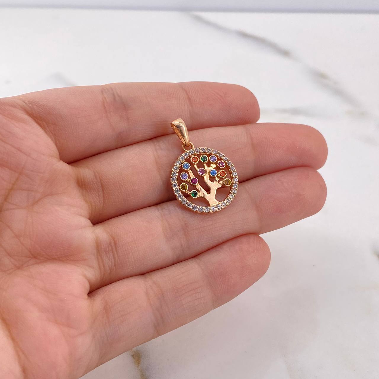 Dije Arbol De la Vida 1.9gr / 2.3cm / Circones Colores Oro Rosa 18K #