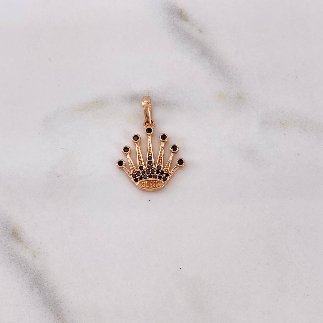 Pendant Corona Queen 2.1gr / 2.4cm / Black Zircons 18K Rose Gold $