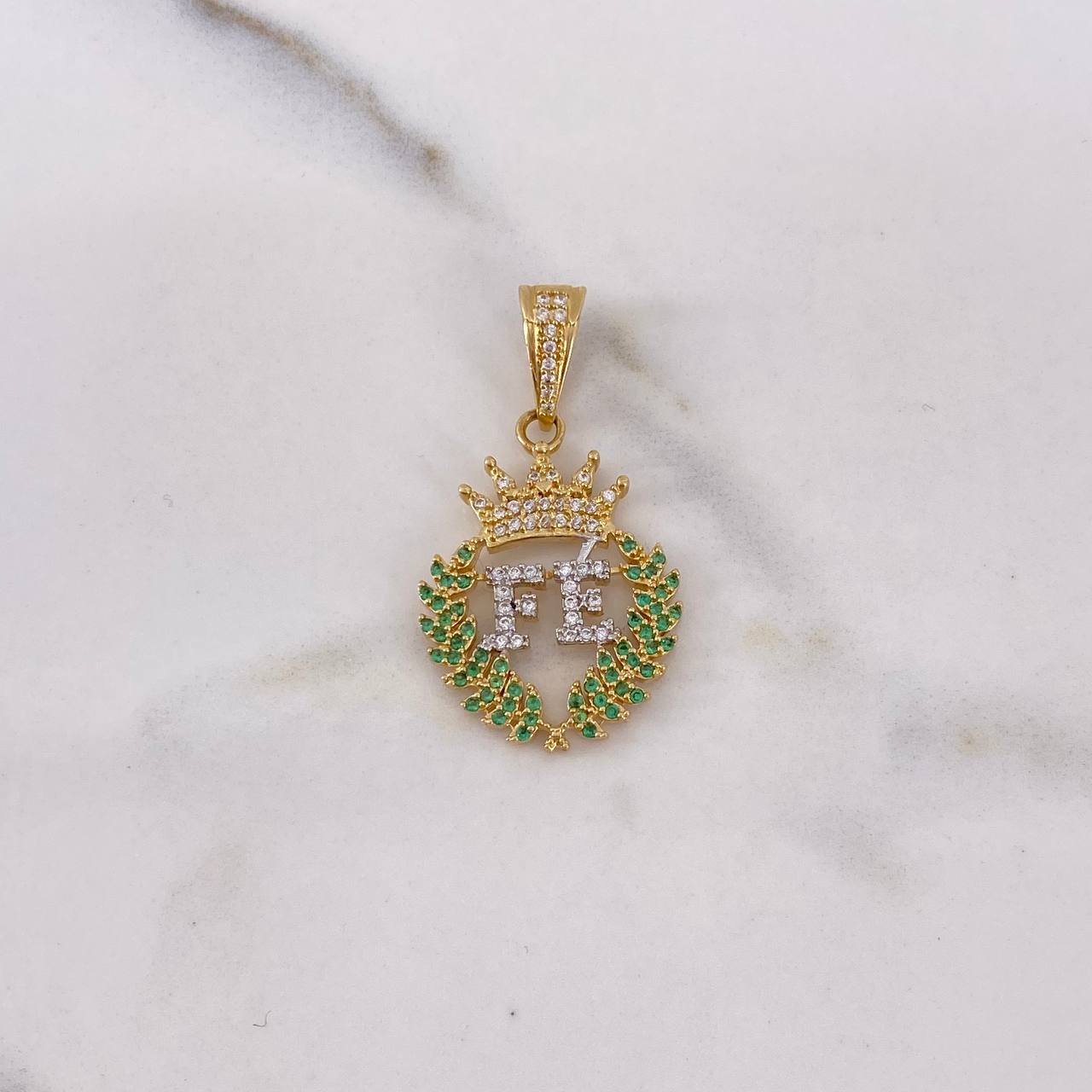 Pendant Faith Corona 4.9gr / 3.4cm / White and Green Zircons Two-tone 18K Yellow and White Gold #