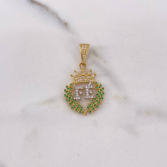 Pendant Faith Corona 4.9gr / 3.4cm / White and Green Zircons Two-tone 18K Yellow and White Gold #
