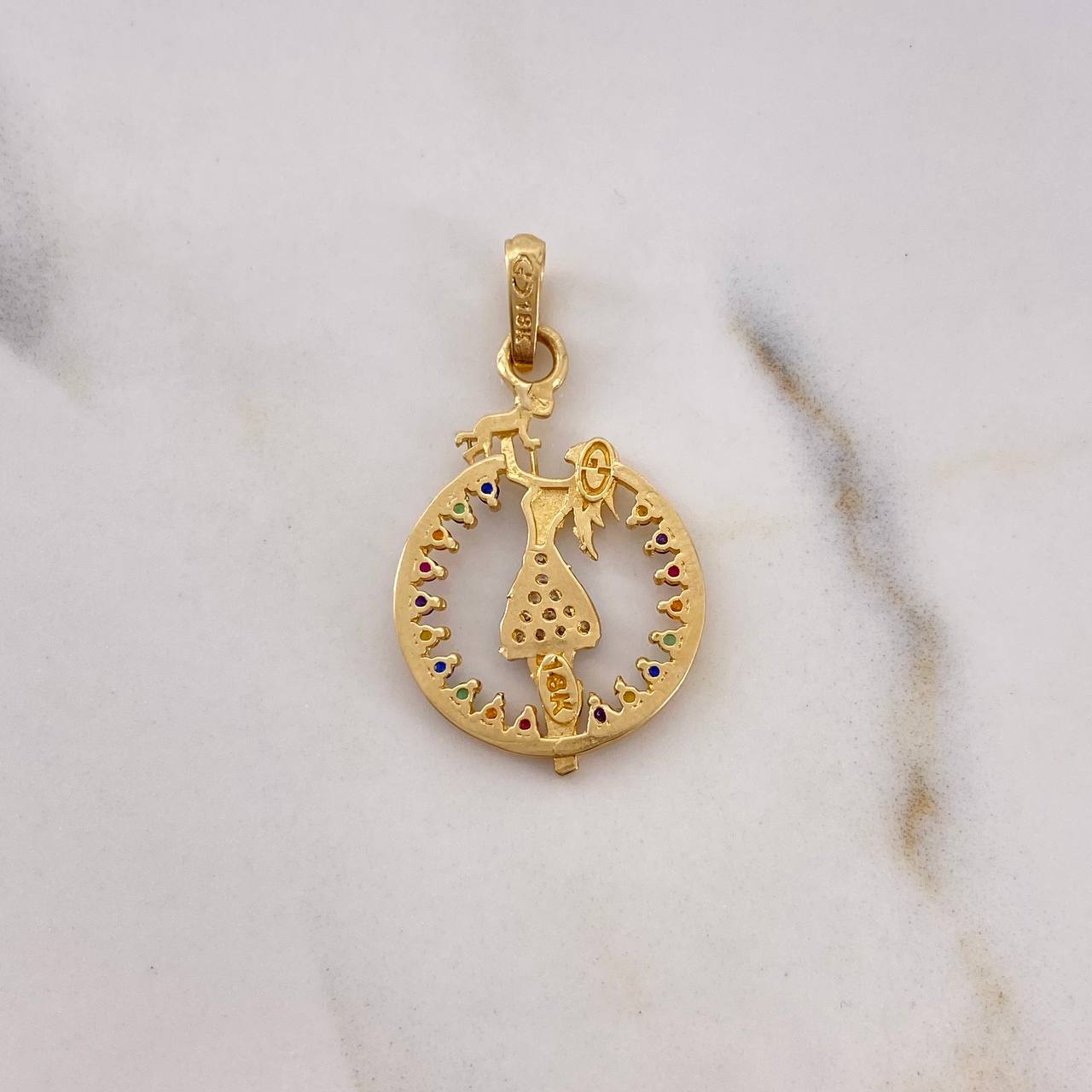 Pendant Mother 2.05gr / 3.2cm / Colored Zircons Two 18K Yellow White Gold #