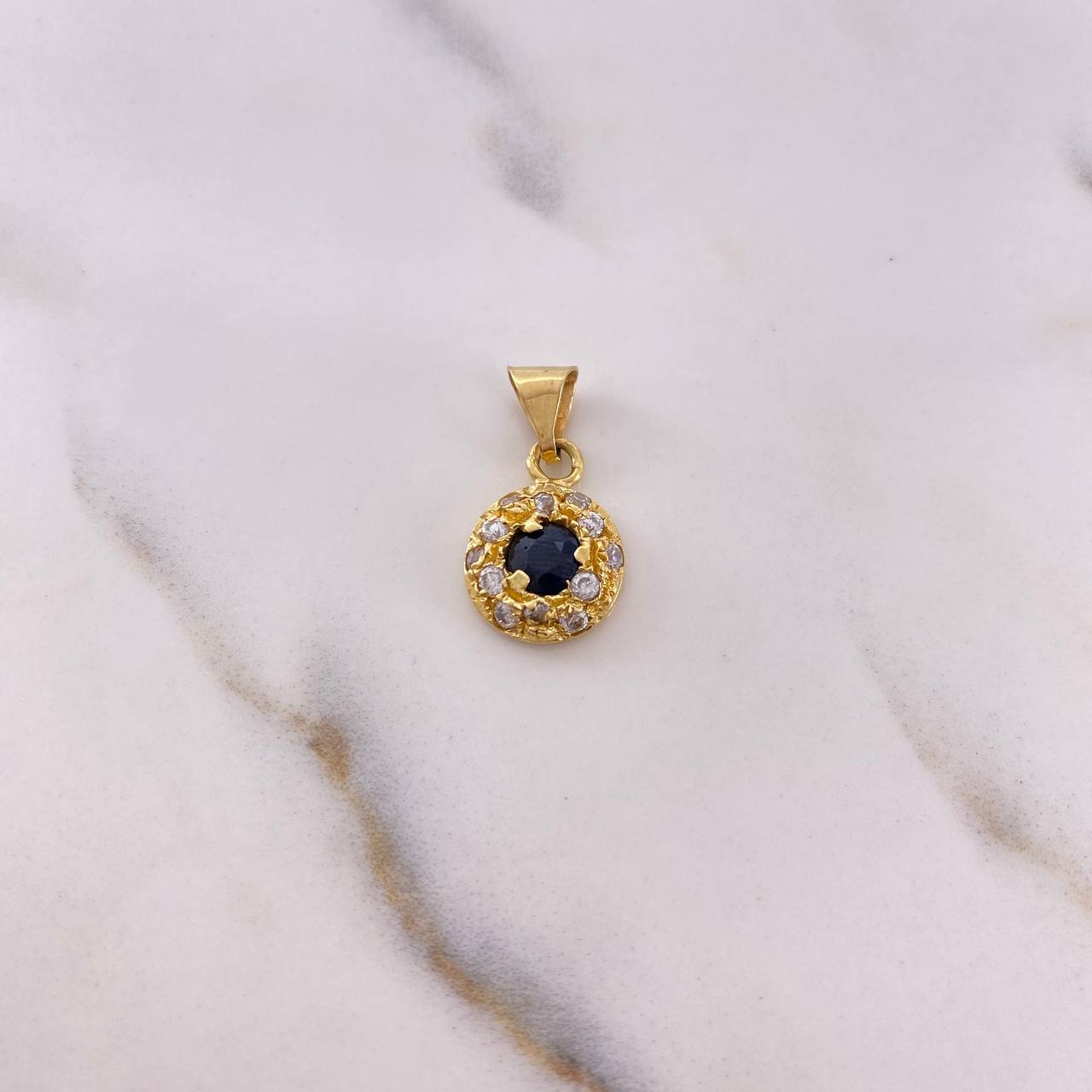 Pendant Halo Circle 1.85gr / 2cm / Blue White Zircons 18K Yellow Gold #