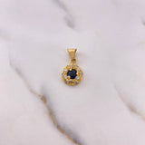 Pendant Halo Circle 1.85gr / 2cm / Blue White Zircons 18K Yellow Gold #