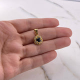 Pendant Halo Circle 1.85gr / 2cm / Blue White Zircons 18K Yellow Gold #